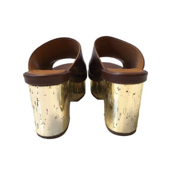 Chloe Oil Leather Cork Mule Platform Sandals Womens 41 Brown Gold Leather Slides - Picture 10 of 12